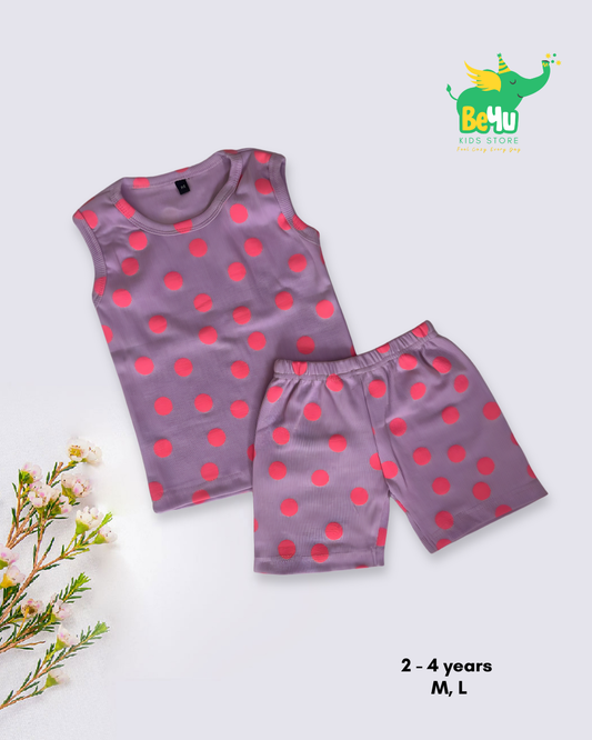 Sleeveless Kids Co-ord Set - Polka Dots