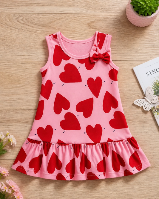Sleeveless Frock - Heart Print