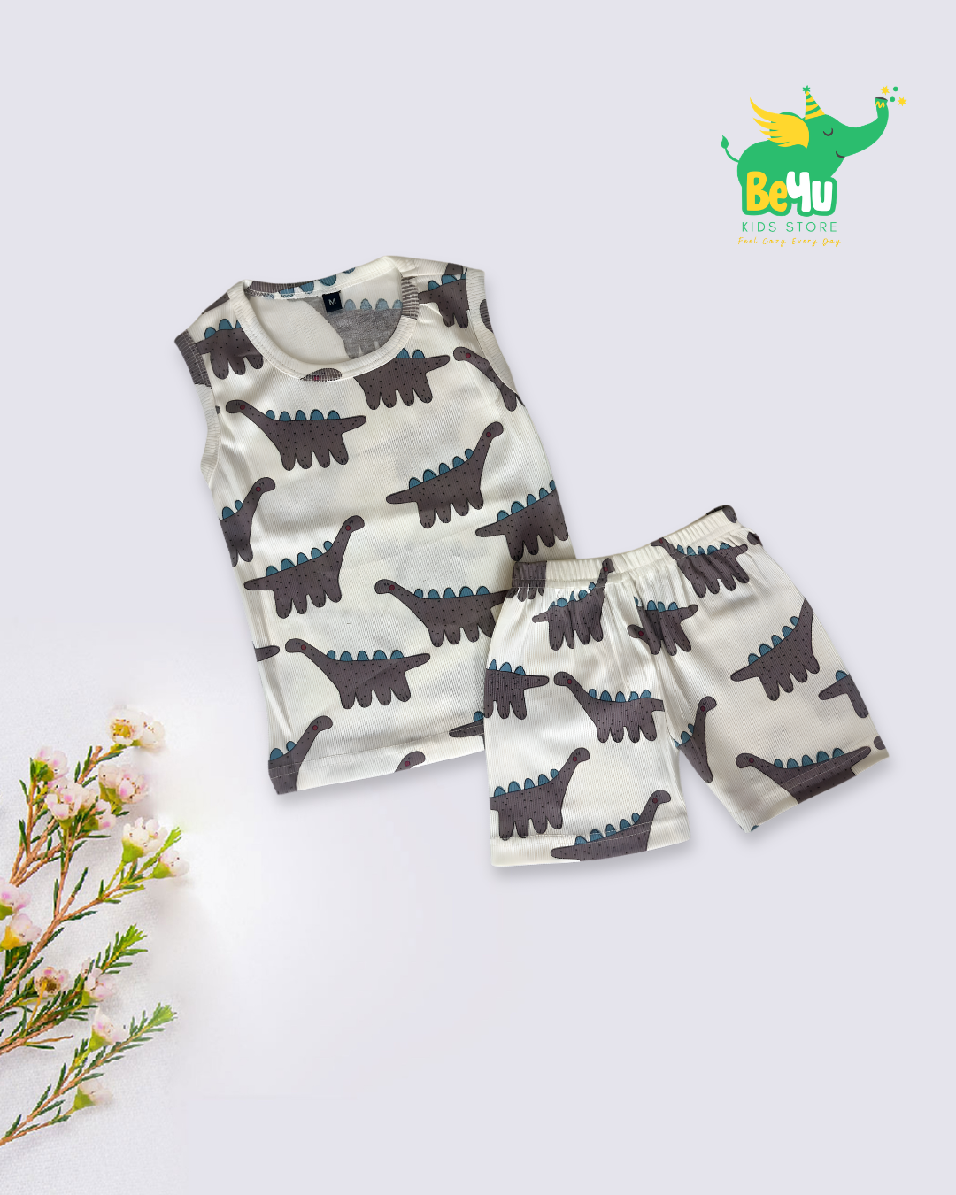 Sleeveless Co-ord Set Boys - Grey Dino