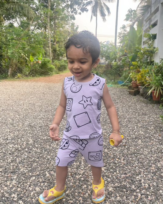 Sleeveless Co-ord Set Boys - Purple Fun