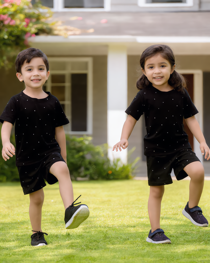 Kids Co-ord Set - Boys & Girls - Black Polka Dots
