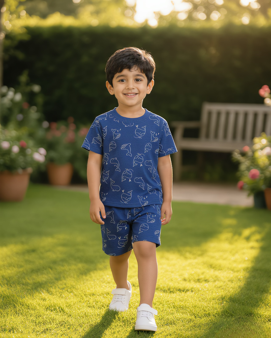 Kids Co-ord Set Boys -  Whale Doodle Print