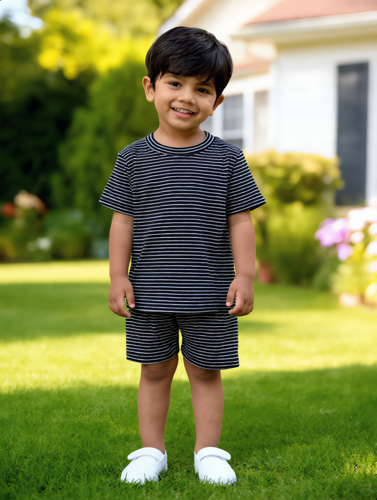 Kids Co-ord Set - Black & White Stripes