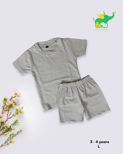 Kids Co-ord Set - White & Grey Stripes