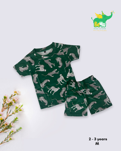 Kids Co-ord Set - Boys & Girls - Green White Leopard