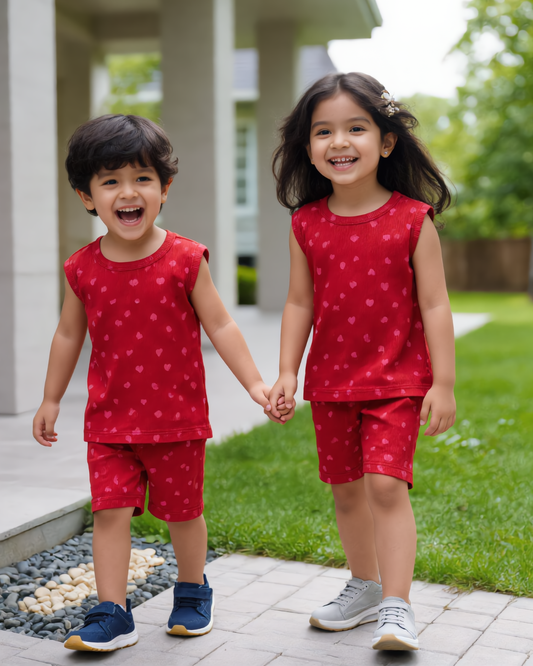Sleeveless Kids Co-ord Set - Little Love Hearts