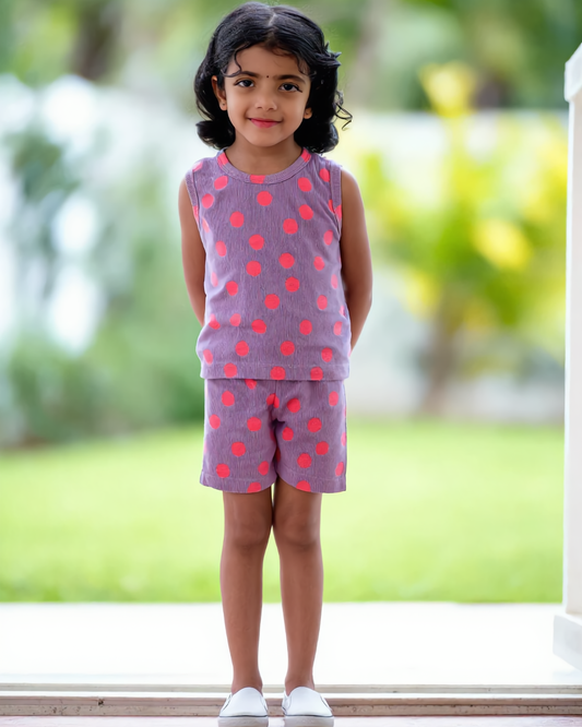 Sleeveless Kids Co-ord Set - Polka Dots