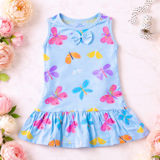 Sleeveless Frock - Blue Butterfly Print