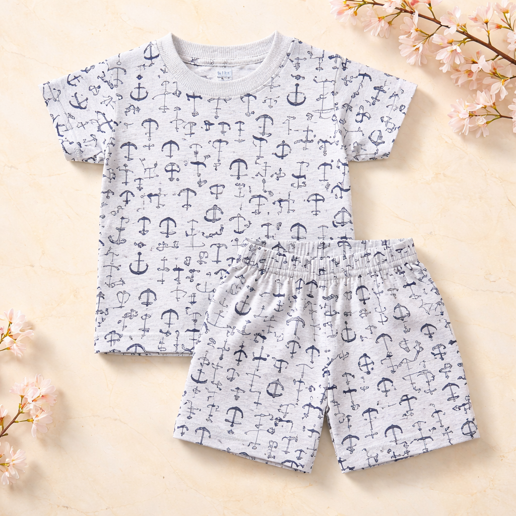 Kids Co-ord Set - Boys & Girls - Grey Anchor Print