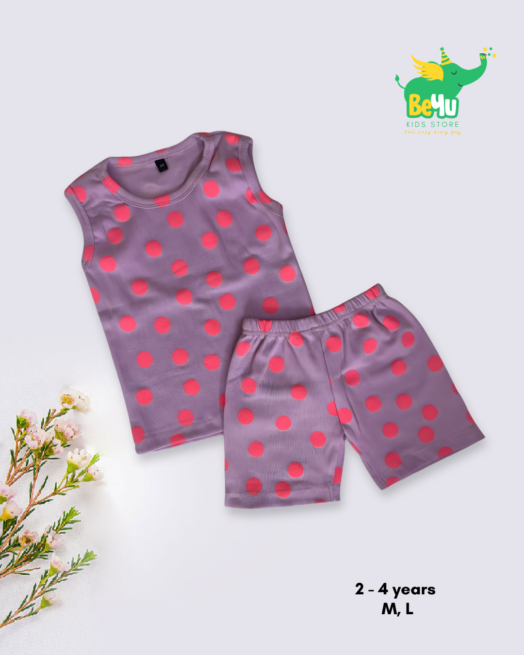 Sleeveless Kids Co-ord Set - Polka Dots