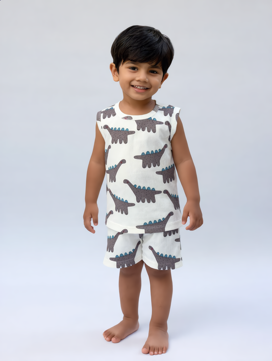 Sleeveless Co-ord Set Boys - Grey Dino
