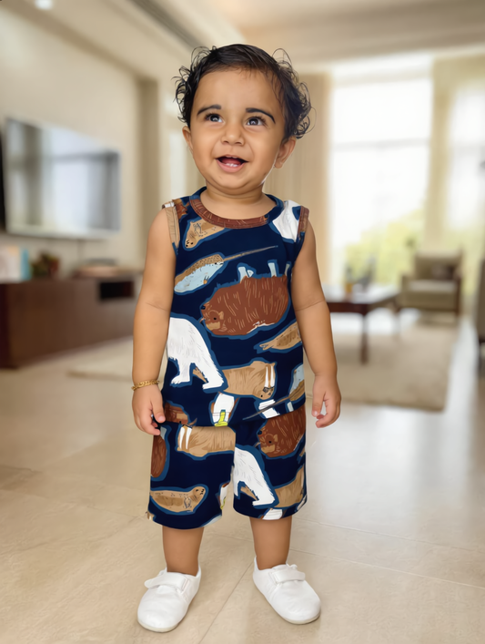 Sleeveless Baby Co-ord Set - Brown Seal
