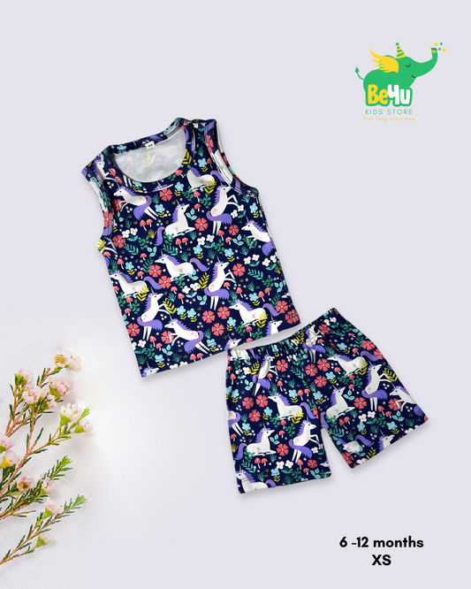 Sleeveless Baby Co-ord Set - Unicorn Garden