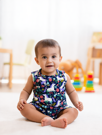 Sleeveless Baby Co-ord Set - Unicorn Garden