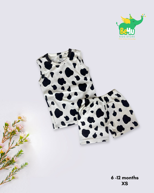 Sleeveless Baby Co-ord Set - Cow Print