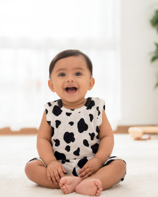 Sleeveless Baby Co-ord Set - Cow Print