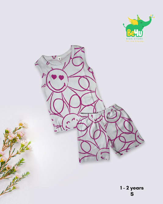Sleeveless Kids Co-ord Set - Smiley