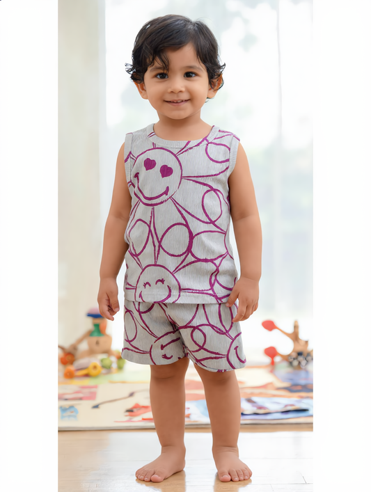 Sleeveless Kids Co-ord Set - Smiley