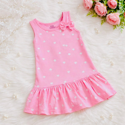 Sleeveless Frock - Pink Heart Print