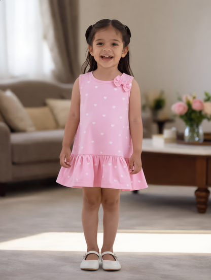 Sleeveless Frock - Pink Heart Print