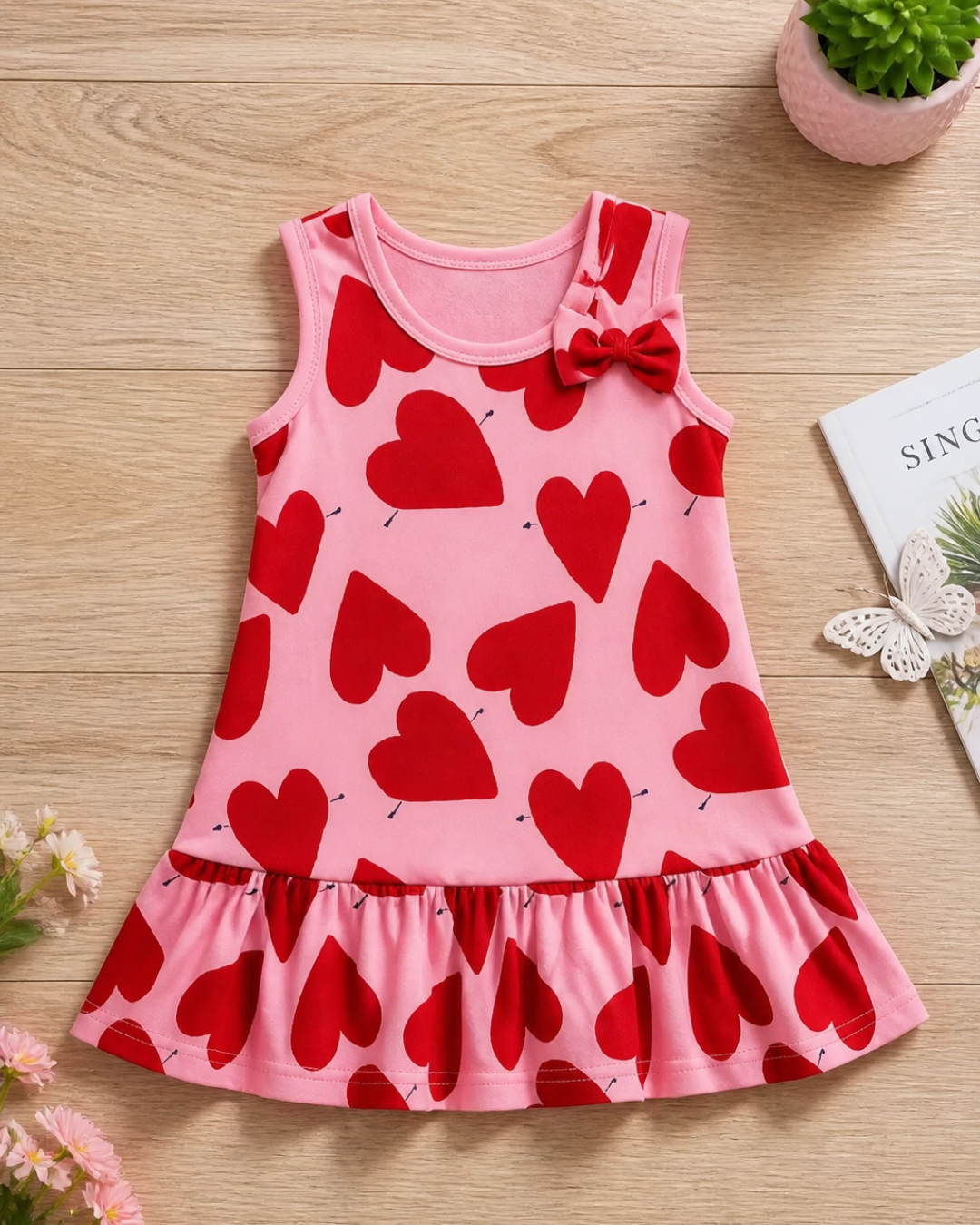 Sleeveless Frock - Heart Print