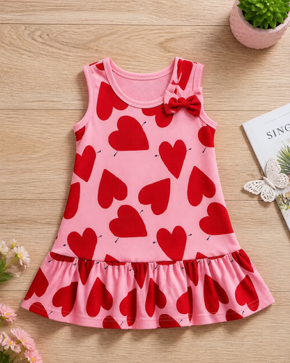 Sleeveless Frock - Heart Print
